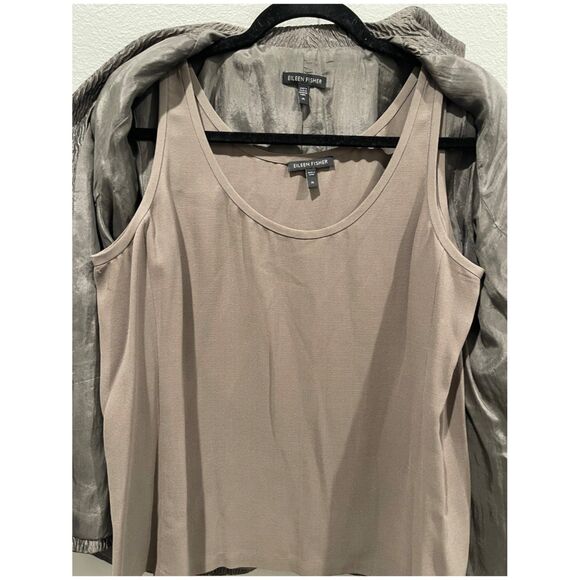 EILEEN FISHER Silk Blouse 3/4 Open Blazer Textured Set - Picture 5 of 6